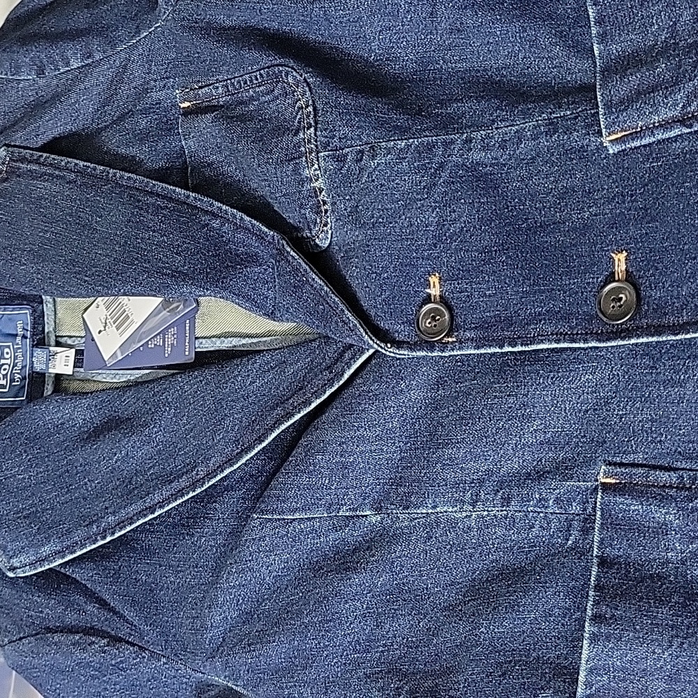 NWT Polo Ralph Lauren Denim Blazer Single Breasted Dark Nelle Wash - Picture 7 of 11